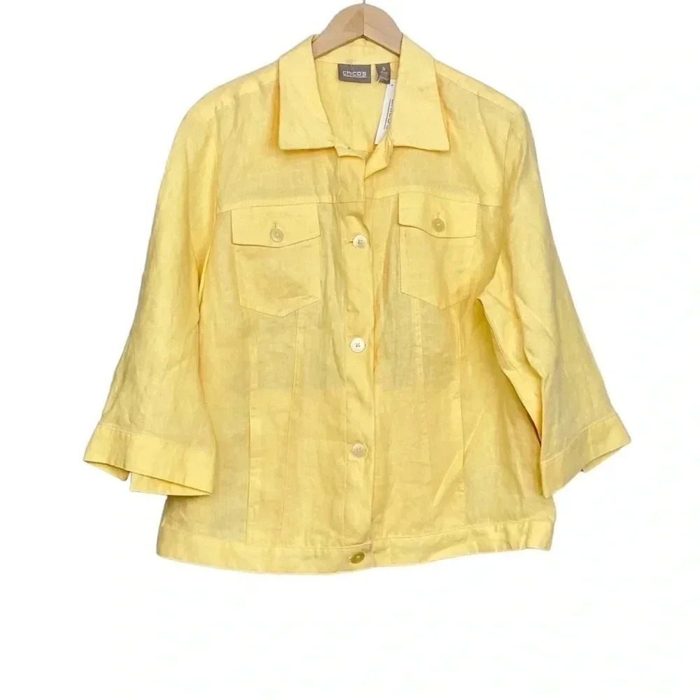 Chico's Yellow Linen Jacket Size XL